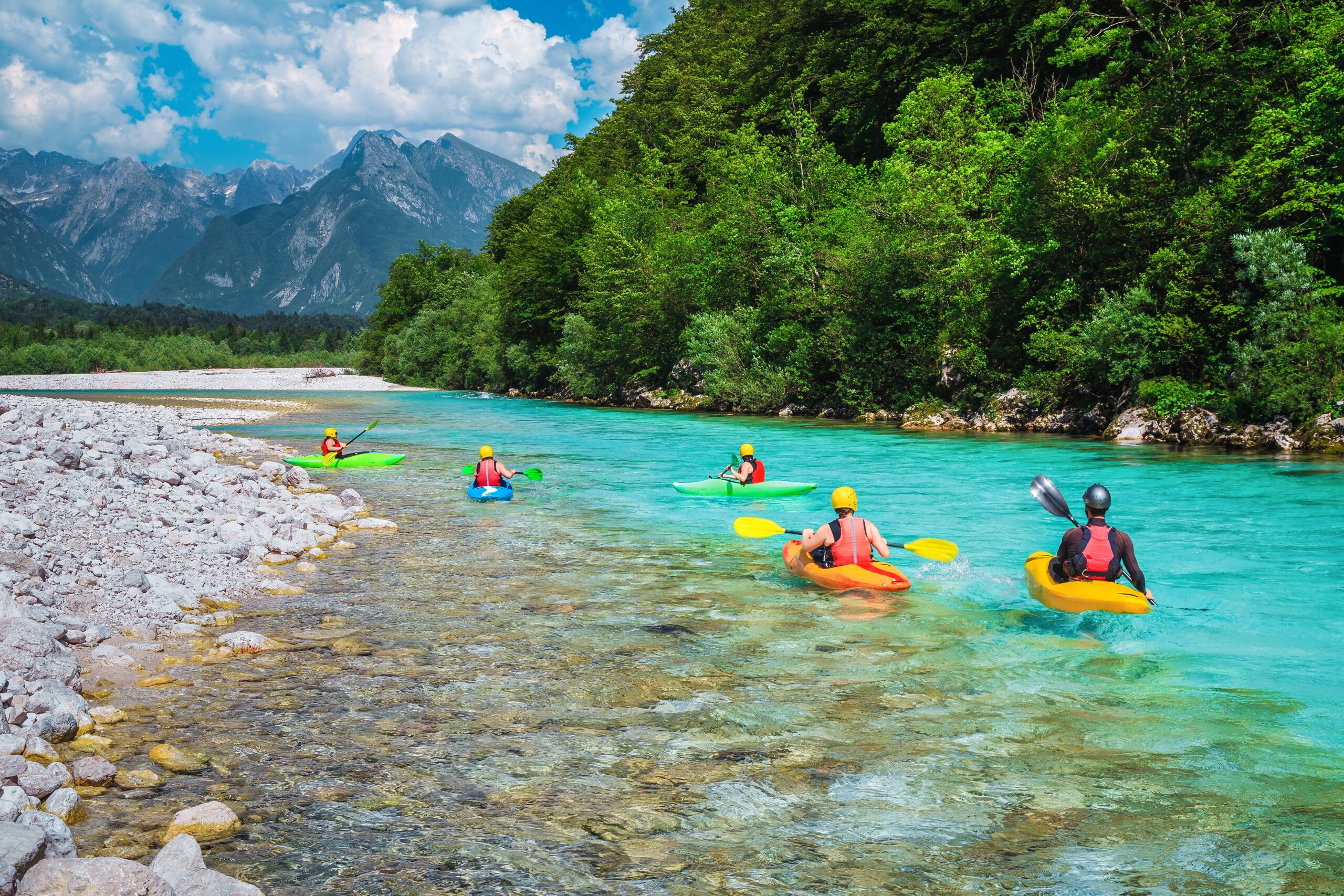 Majestic,Rafting,And,Kayaking,Place,On,The,River.,Active,Kayakers